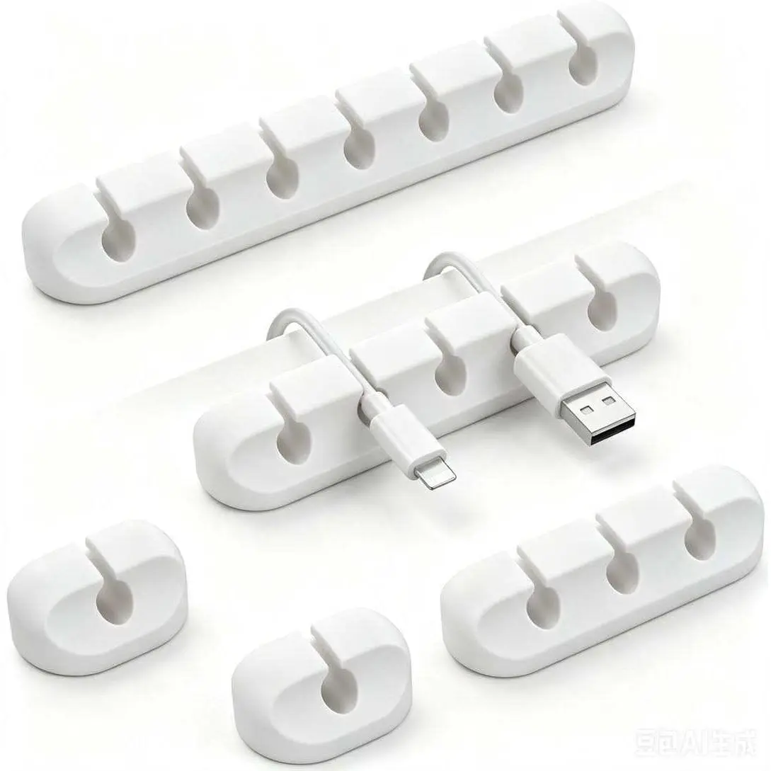 Cord Holder  Management Clips 5 Pack- Adhesive Wire Organizer for Desk, , Nightstand, Office,  – Fits USB  Cables, Power Cords, Headphones (7-5-3-1-1 Slots)(White)
