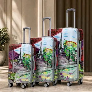 ARCH Women's Hardside 4-Wheel Spinner Luggage Set (3-Piece PC, 20/24/28 in), Carry-On with Combination Padlock, Coffee+Iron Tower Print, Lightweight Durable Waterproof Bag for Travel, 11.42w x19.49d x30.31h in, Business/Weekend Trips, Spinner Wheels