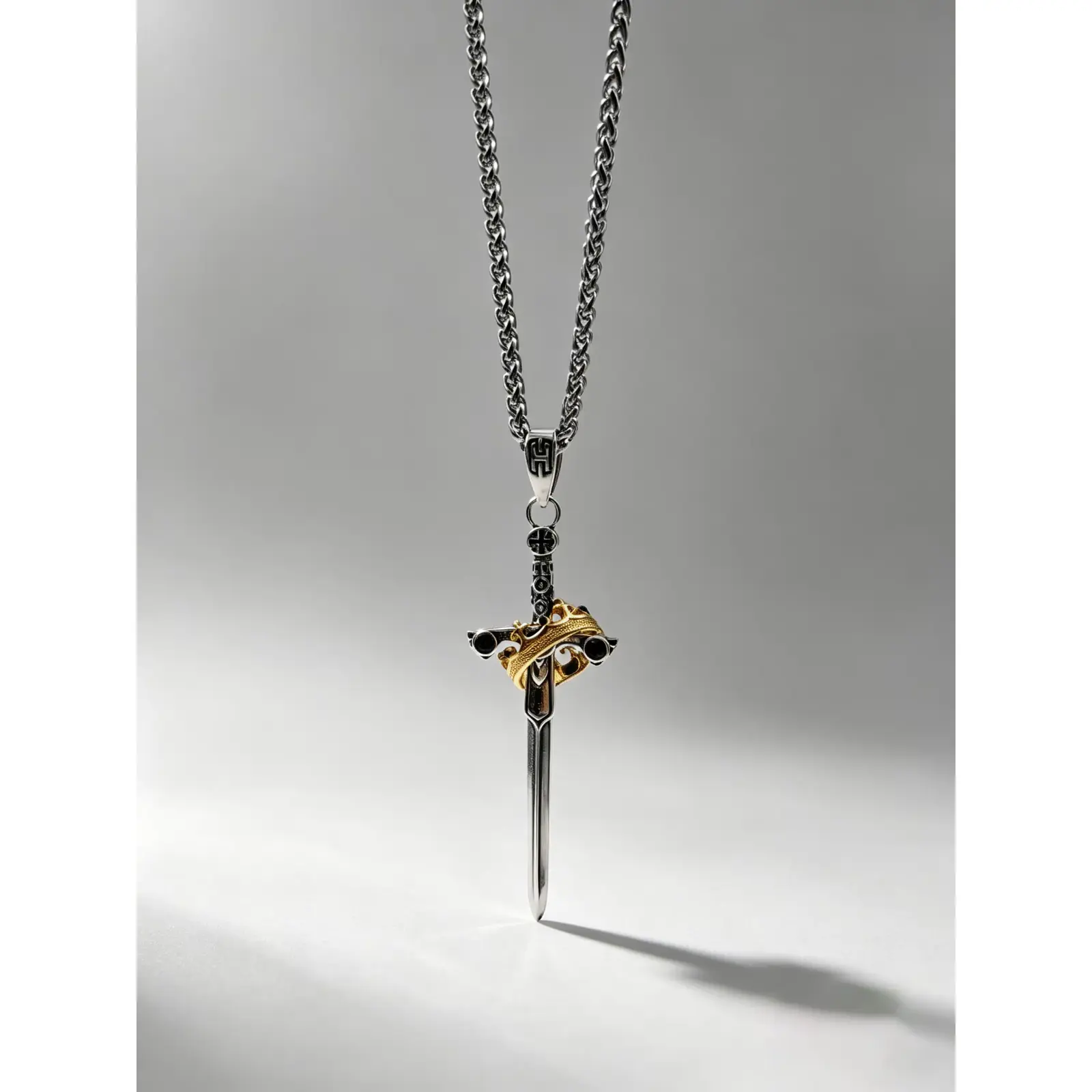 Two-tone Crown Sword Pendant Necklace for Men, Vintage Punk Dainty Stainless Steel Chain Necklace, Unique Gothic Fashion Jewelry, Trendy Layering Accessory Gift #PunkJewelry #GothicJewelry #MensNecklace #StatementNecklace #SwordNecklace