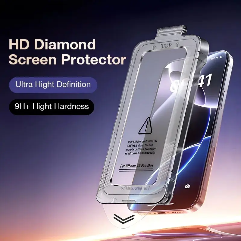9H+ Diamond Screen Protector For iPhone 16 15 14 13 12 Pro Max Military Grade Shatterproof Full Coverage Tempered Glass For iPhone 16 Pro Max Privacy HD Clear Ultra-tough Protective Film with Auto Alignment Kit