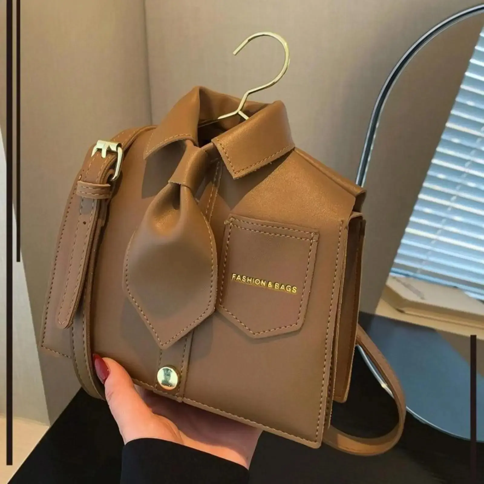 Chic Crossbody Bag for Women, Korean Style Faux Leather Purse with Collapsible Collar Top Handle, Lightweight and Foldable for Vacation, Nylon, Holiday, Athletic, Magnetic Closure, Cold Wash, Hangable