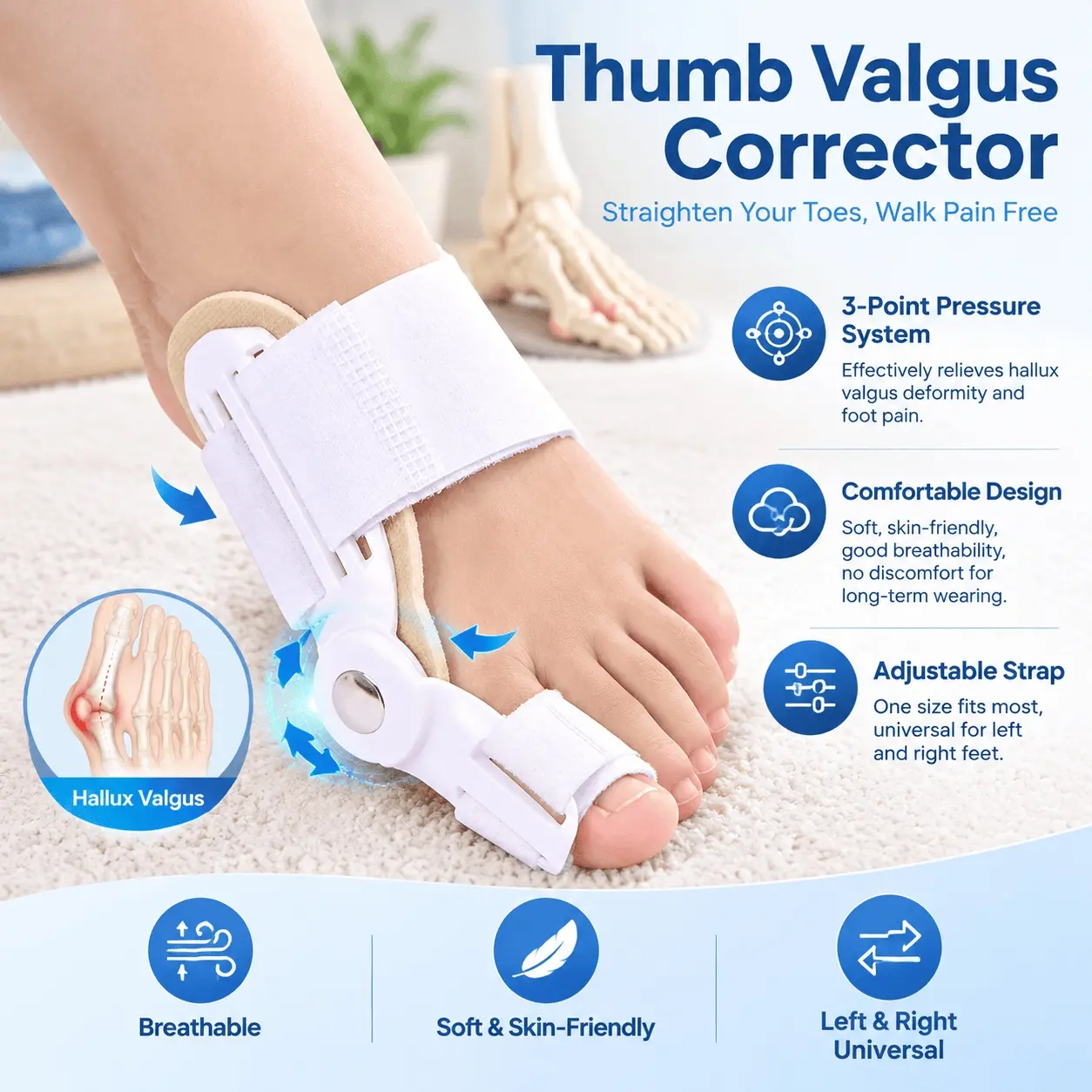 1 Piece Non-Slip Adjustable Plastic Toe Separator, Large Bone Bunion Splint, Comfortable Design Effectively Relieves Foot Pain, Soft and Close to the Skin