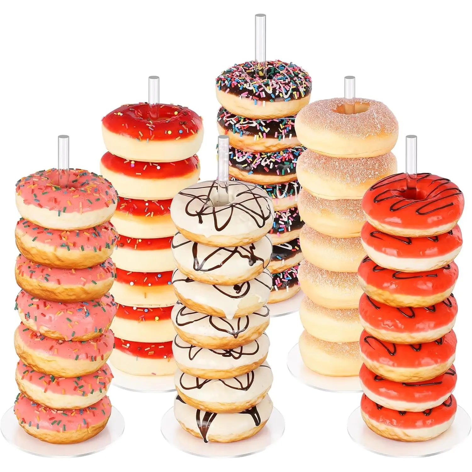 Donut Stand 6 Pack,  Bagel Stand, Clear Doughnut Holder, Donut Display Stand for Dessert Table, Bagel Display Tower for Birthday, Wedding,  Shower, Christmas, Party