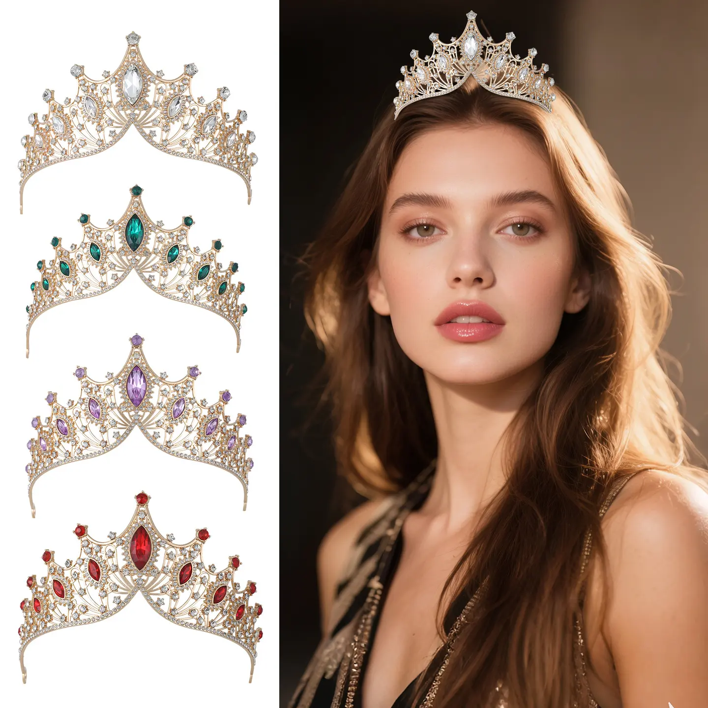Baroque Luxury Alloy Crown Tiara, Elegant European American Style Headpiece, Sparkly Party Princess Dress Matching Accessory for Celebration Events