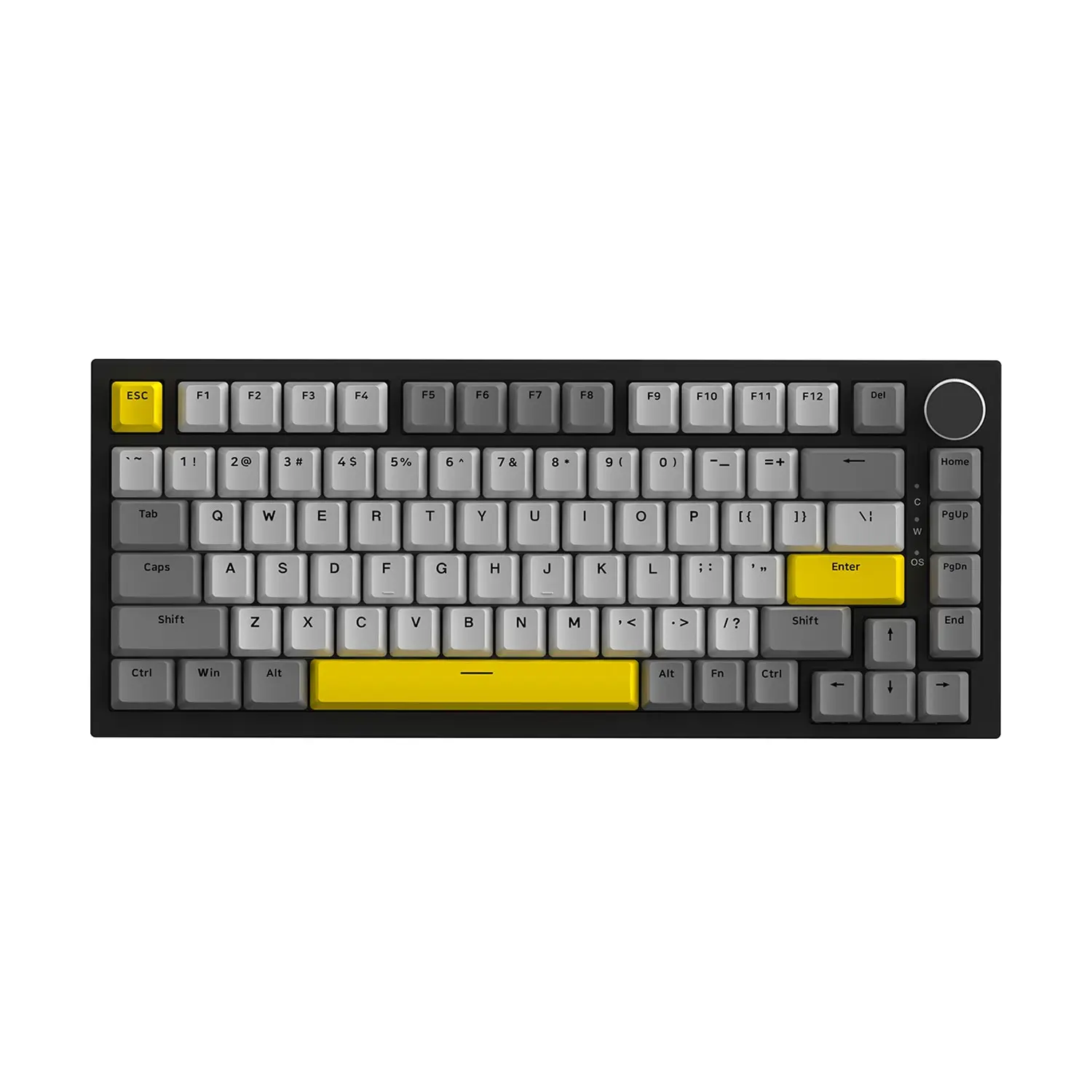AJAZZ AK820 75% Layout Wired Gaming Mechanical Keyboard Moon Switch Black Grey Yellow Key Cap Metal Volume Knob FN Multimedia Function 82 Key Computer Office Keyboard DIY Support Multiple Systems Suitable for Gaming and Office