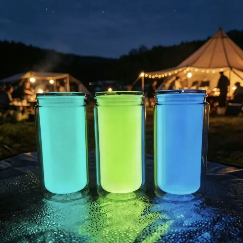 High-value plastic cup, water cup, luminous cup, double-layer plastic cup, camping ambient light, color-changing, colorful outdoor convenience, Plastic Drink Tumbler