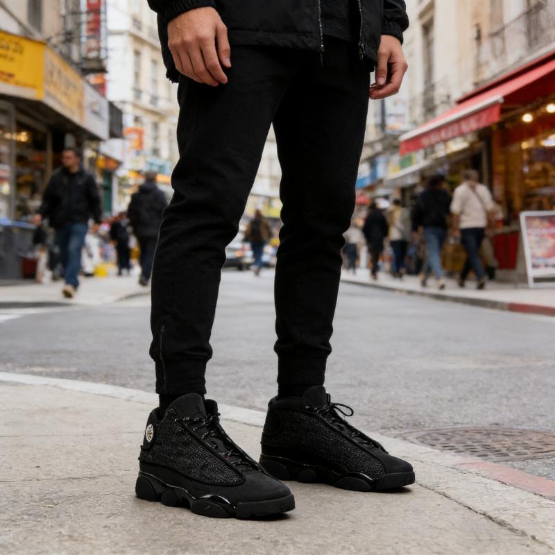 2026 New Men's Retro Black Mesh Basketball Sneakers - Casual Streetwear High-Top Shoes for All-Day Wear