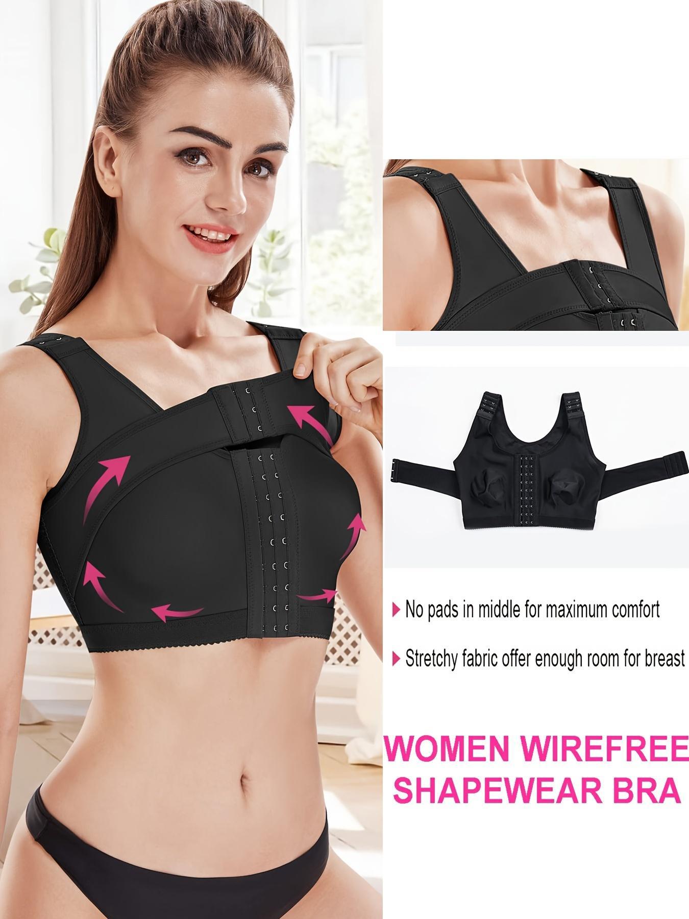 Women's Adjustable Hook & Eye Front Push Up Solid Basic Bra, Breathable Elegant Comfortable Wide Strap Lingerie Top for Daily Wear, Ladies Underwear for All Seasons, Unlined Bra, Adjustable Bras