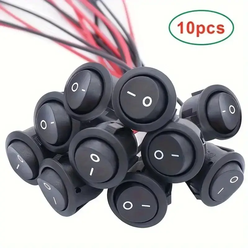 Mini Round Toggle Switch Set, 2/5/10 Pieces, 20mm Spst On/off, 12V Dc Power, On Off Control, Easy Install, Durable Nylon and Brass Terminals, Includes #187 Wire