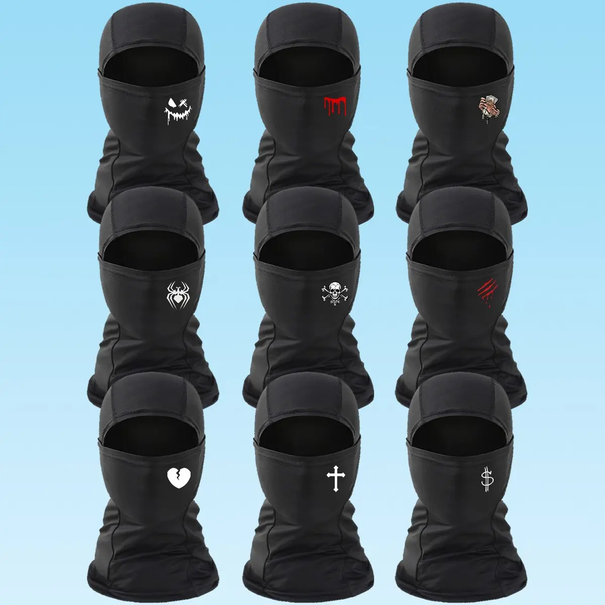 9Pcs Printed pattern Ski Mask Sun Protection UV Protection Breathable Balaclava Mask for Men and Women - Motorcycle Outdoor sports