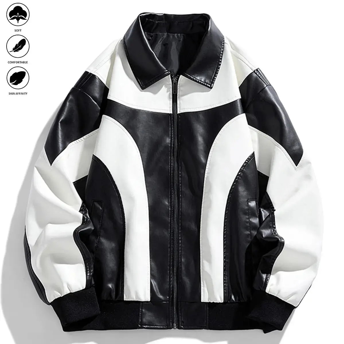Men's PU Leather Motorcycle Jacket - Zipper Riding Coat, Stand Collar Non-Stretch Motorbike Gear Suitable for Urban Commuting & Casual Trips - Easy-to-Clean Motorcycle Jacket