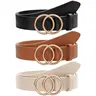 JASGOOD Women Leather Belt Fashion Soft  Faux Leather Waist Belts For Jeans Dress with Double O-Ring Buckle Halloween
