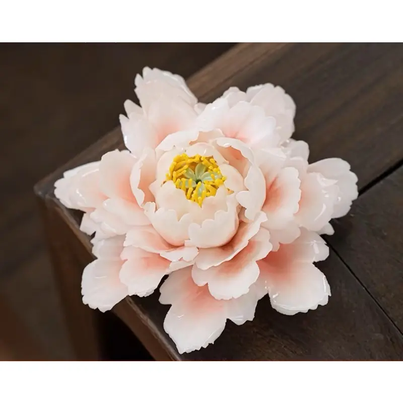 Ceramic Peony Handicraft Ornament Office Decor Home Gift Living Room Wedding Celebration Incense Burner White Porcelain