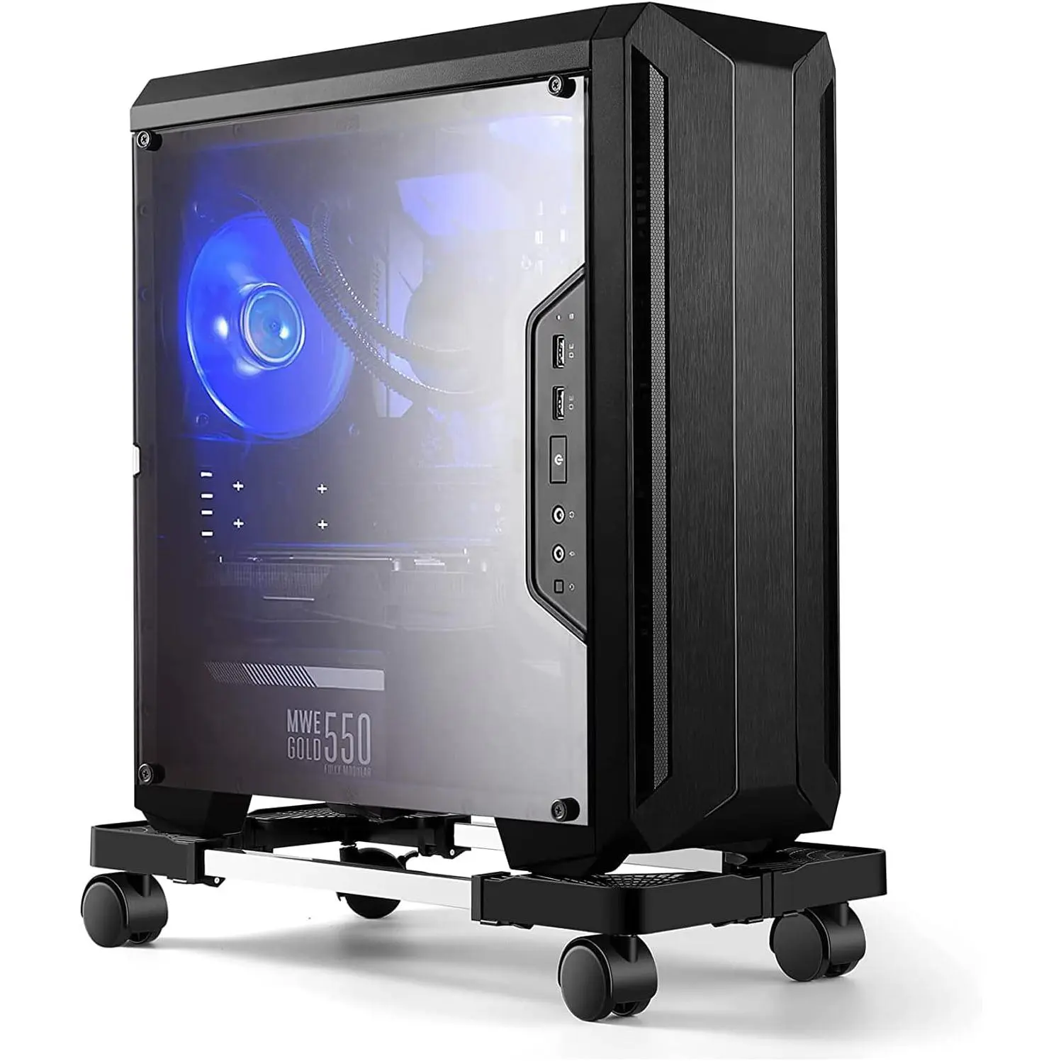 Tower Stand, Adjustable Mobile CPU Stand with 4 Rolling Caster Wheels, PC Tower Stand Fits  PC Under Desk-Black