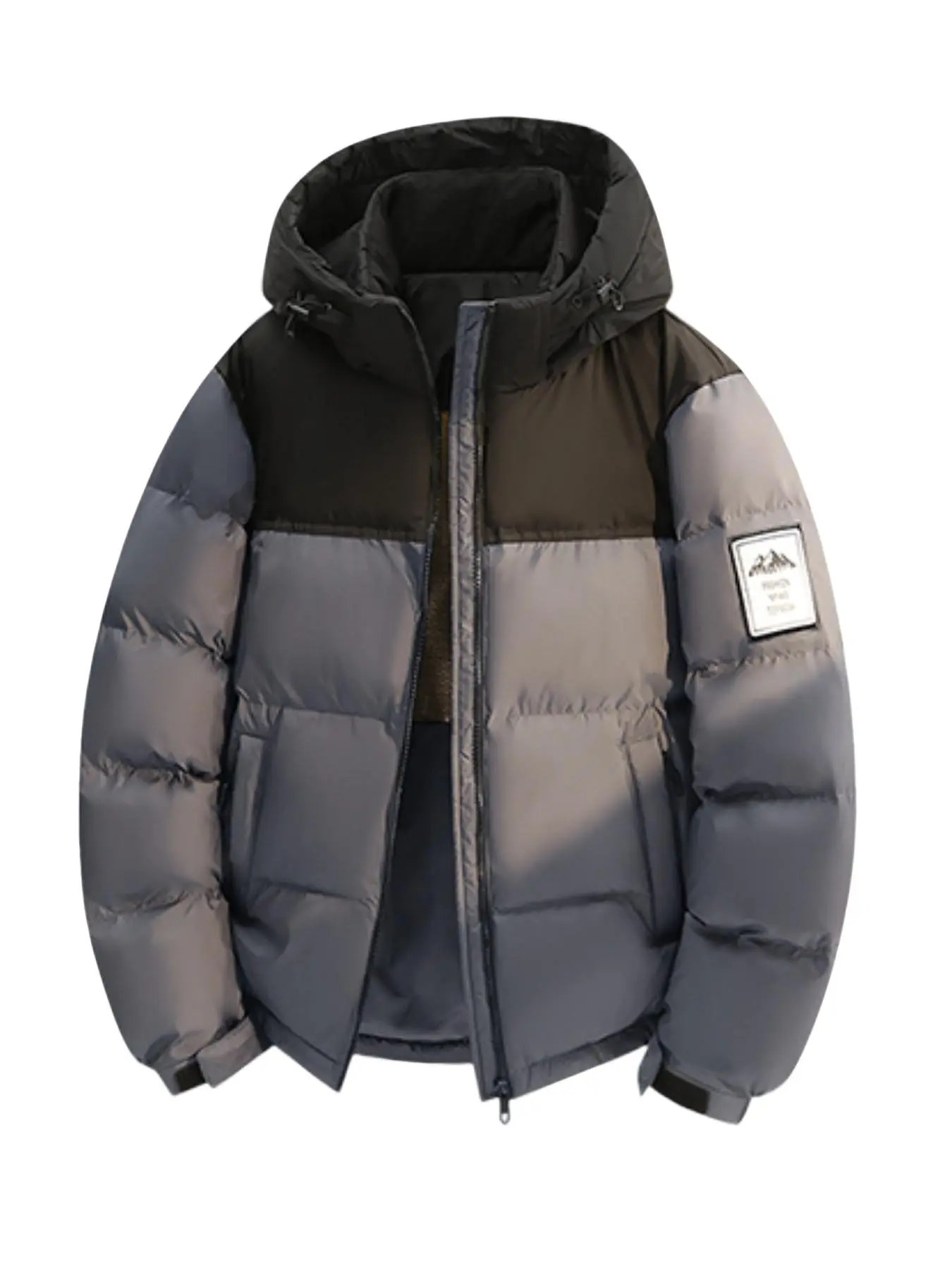 Men Color Block Hooded Wool Padded Jacket Outdoor Workwear Windproof Warm Hooded Winter Coat