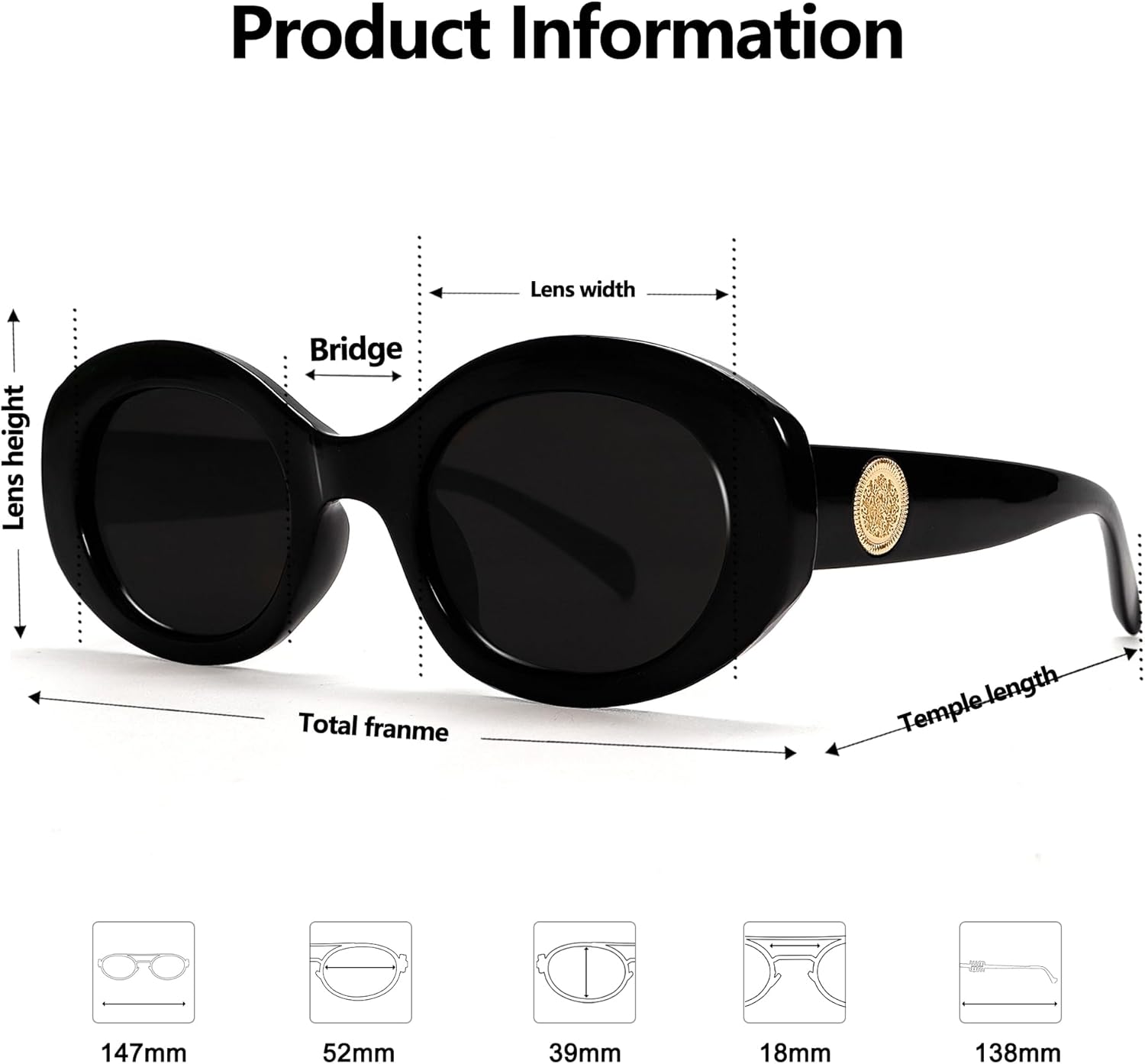 Retro Oval Sunglasses for Women 90s Round Chic UV400 Protection 2026 Chunky Thick Frame Sun Glasses