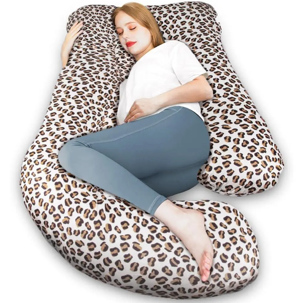 Pregnancy Pillow, J Shape Pregnancy Pillows  Sleeping, Body Pillows  Adults, Maternity Pillow  Pregnant Women, with Velvet Removable Cover, Leopard Print