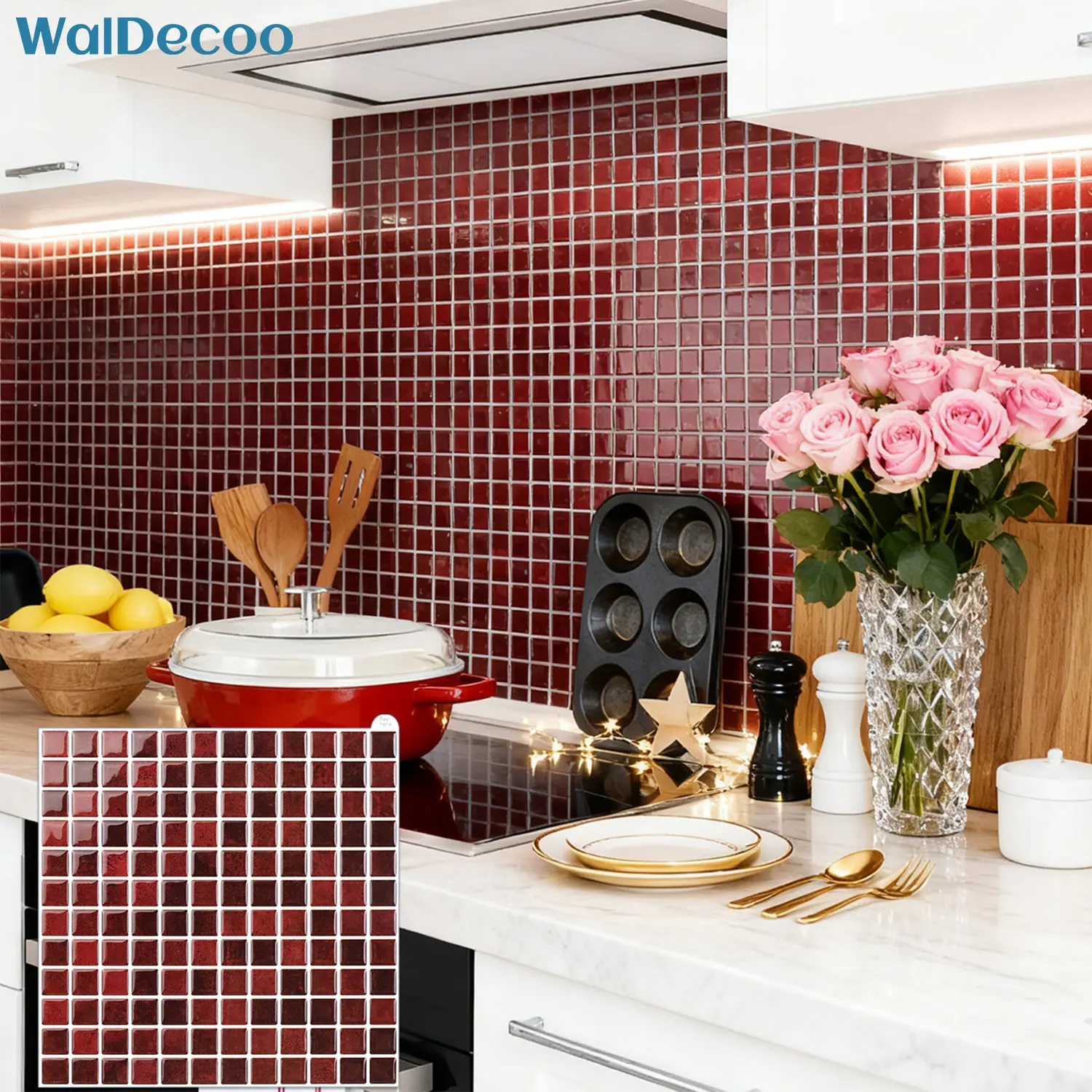 5 Sheets Mosaic 3d Wall Tiles Sticker, Peel and Stick Vinyl Wallpaper, Decorative Wallpaper, Renter Friendly Tiles Room Wall Backsplsh Easy Installation for Home Decoration, Strong Adhesives Kitchen Wall Decor, Bathroom Wall Renovation