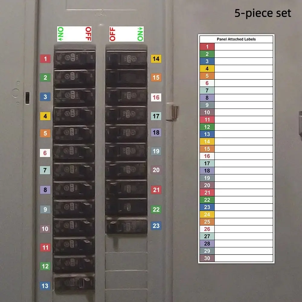 5 Sets Circuit Breaker Label Kit, Marking Panel Labels, Electrical Panel Stickers, Compatible with Single- and Three-Phase Systems