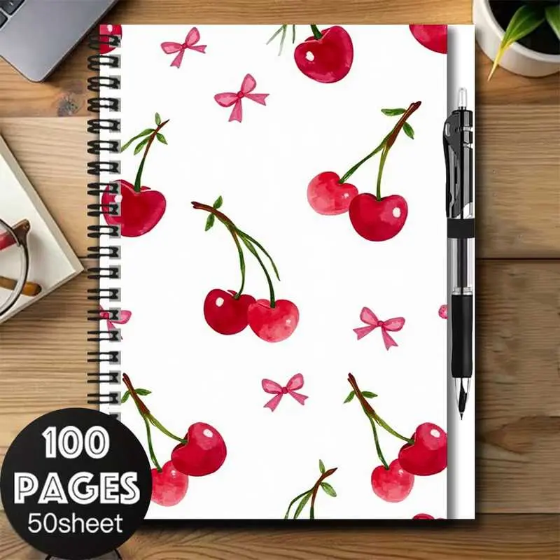 A set of fresh watercolor cherry pattern 2D cover spiral notebook with pen, a great aid for work and study, suitable as a graduation gift or birthday present. Ideal for daily planning, journaling, and note-taking, with 100 pages of large capacity, it is a