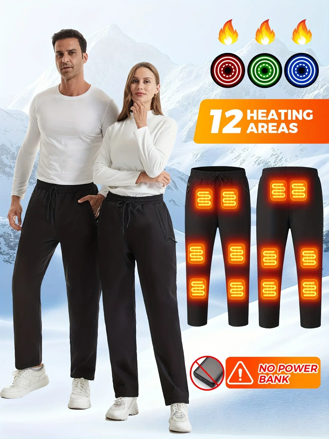 Unisex USB Heated Pants, 12 Heating Zones, 3 Temperature Settings, Ideal for Cold Weather Hunting, Skiing, Hiking, Outdoor Work, Winter Essential