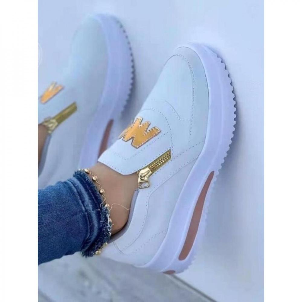 Women's Fashionable Letter Design Zipper Wedge Sneakers, Shoes for Women, Casual Comfortable Sports Shoes for Daily Wear, Female All-match Round Toe Shoes for Daily Wear
