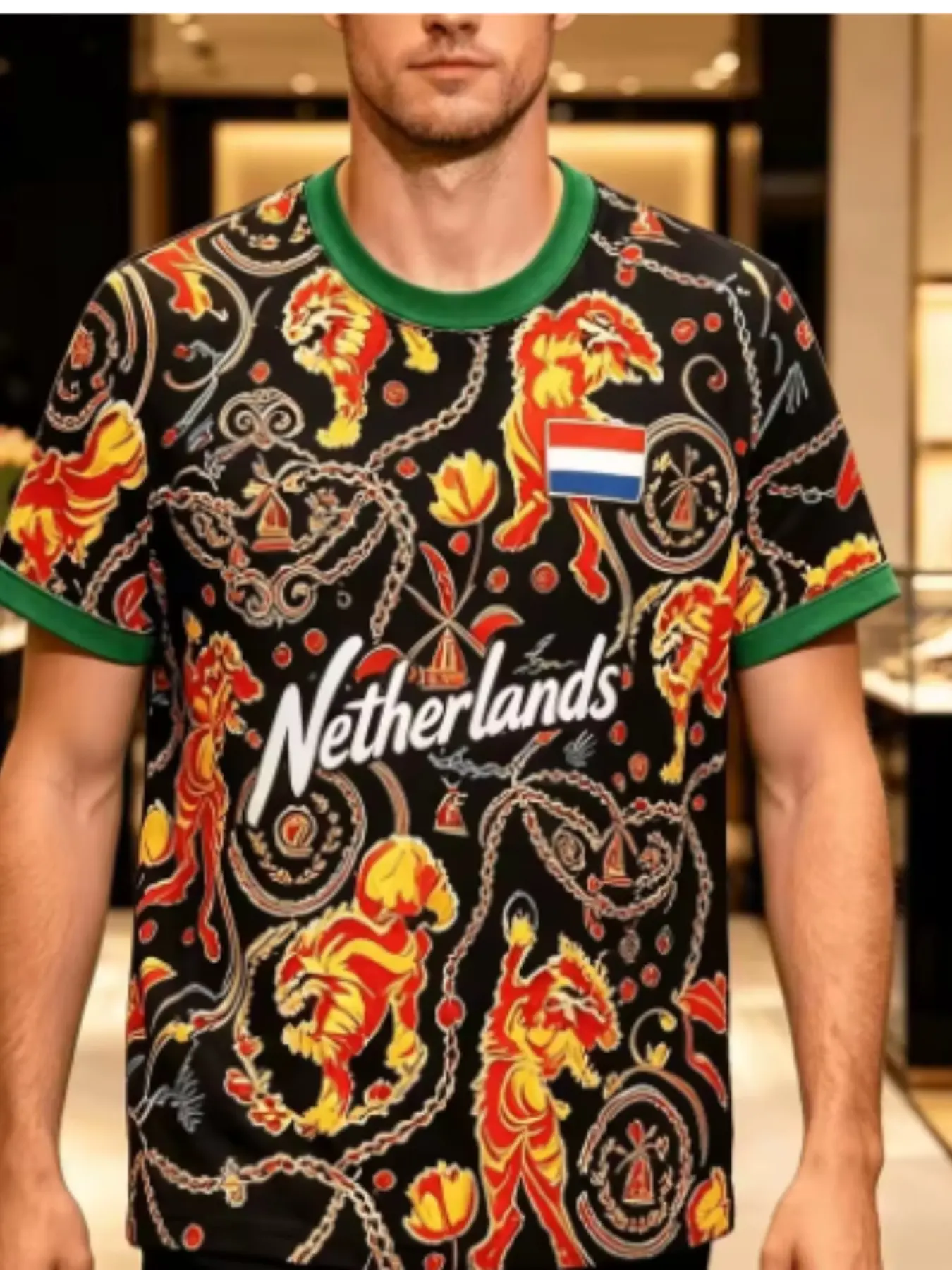 2026 Summer New Dutch Football Team Men's Women's Sports T-Shirt, Fashion Print Casual Breathable T-Shirt, Slim-Fitting Short Sleeve