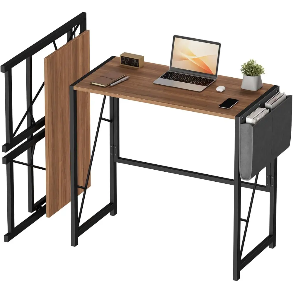 31.5" Computer Desk,Home Office Desks with Storage Bag & Hook,Space-Saving,Portable,Sturdy and Folding Table for Work,Study,Gaming,Rustic Brown