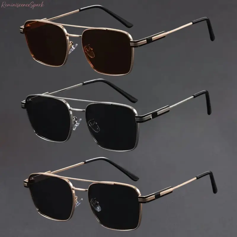 Men's 3-Pack Aviator Sunglasses, Trendy Vintage Polished Double-Bridge Metal Frame, Lightweight Durable UV400 Anti-Glare Coating, Multi-Use for Driving & Outdoor Sports (Sports Eyewear Accessory), Trendy Vintage Sunglasses, Lightweight Durable Sunglasses