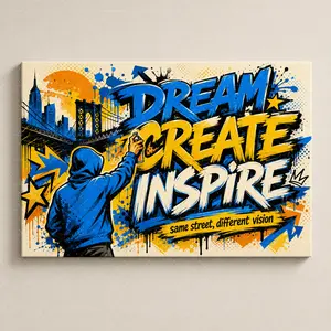 "Urban Graffiti 'Dream Create Inspire'" Canvas Wall Art, NYC Street Art Style Print, Aesthetic Living Room Bedroom Decor, Motivational Modern Statement Poster Gift,wall decor,poster.
