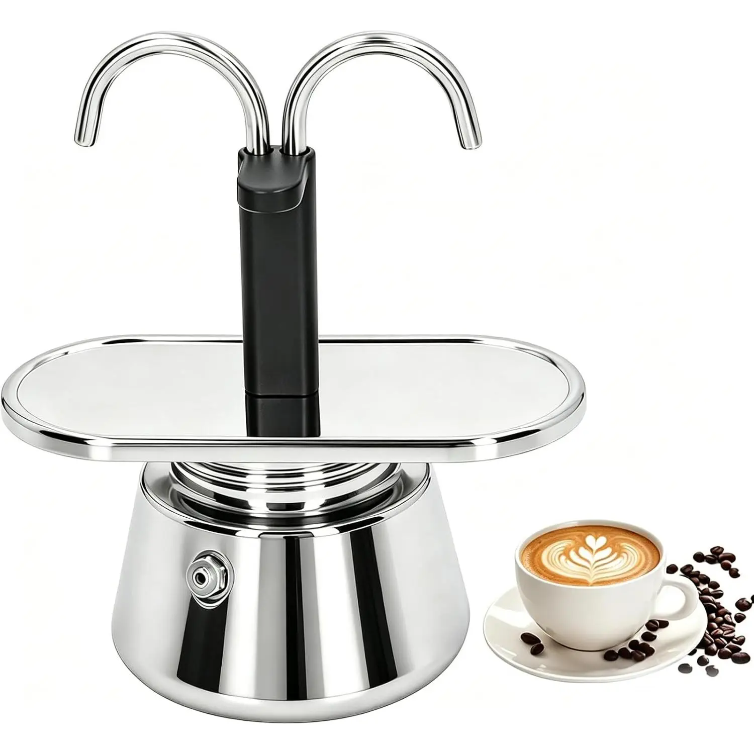 Stainless Steel Moka Pot,2 Cup Stovetop Double Spout Espresso Maker, Easy to operate, Making Coffee Quickly,100ML Moka Pot for Home Outdoor Camping
