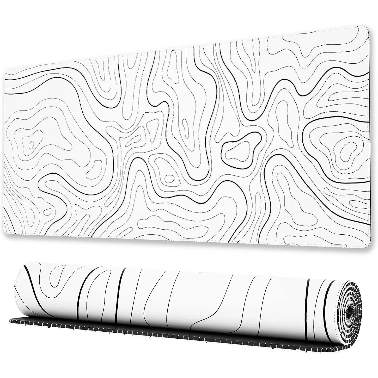 Gaming Mouse Pad with Stitched Edges, Minimalist Topographic Map Desk Mat, Extended XL Mousepad with Anti-Slip Base, Cool Desk Pad for Keyboard and Mouse White, 600Mm X 350Mm X 3Mm, Anti-Slip Rubber Base,back to school,back to school shopping