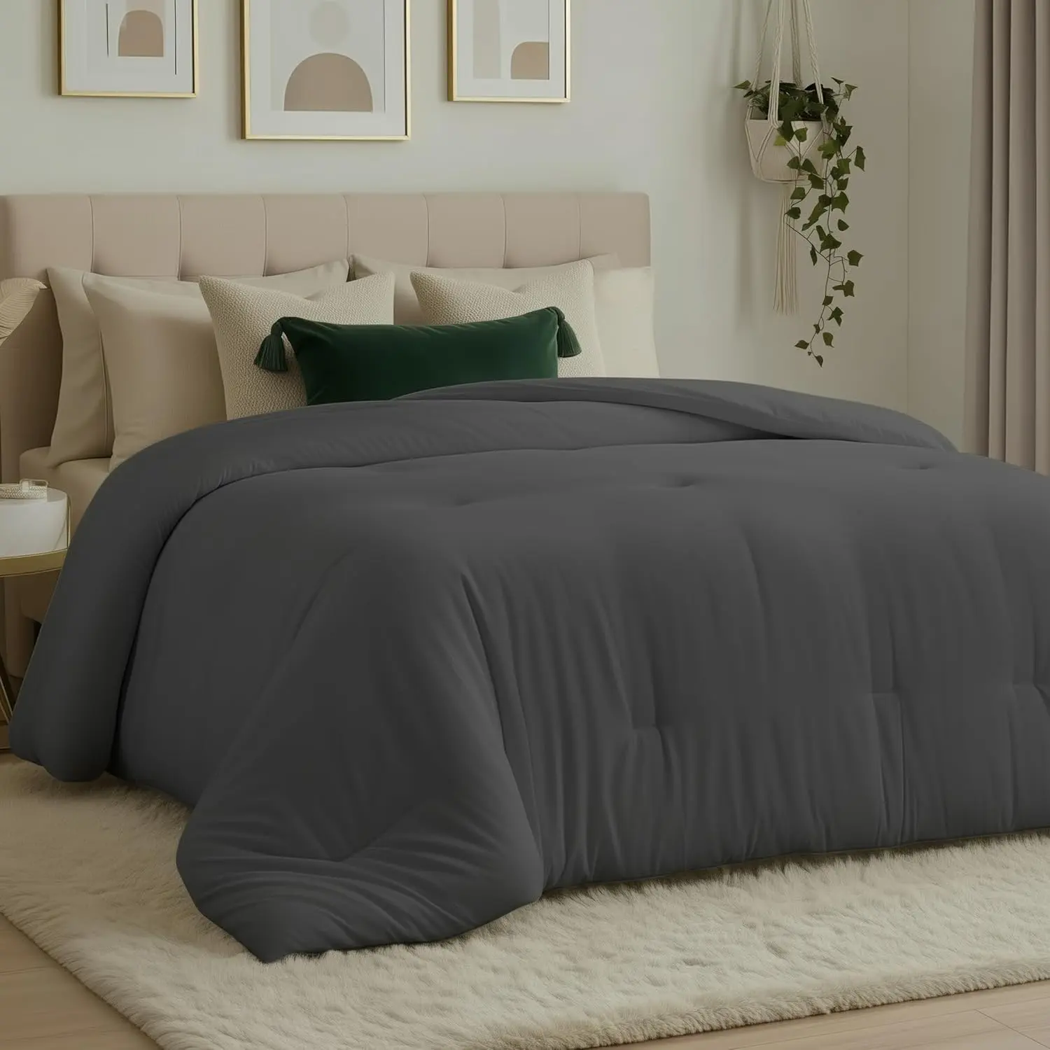 Bedding Comforters Queen Size, All Season Duvet Insert, Down Alternative Queen Comforter with Corner Tabs, Machine Washable Bed Comforter 88 x 88 Inches (Grey)