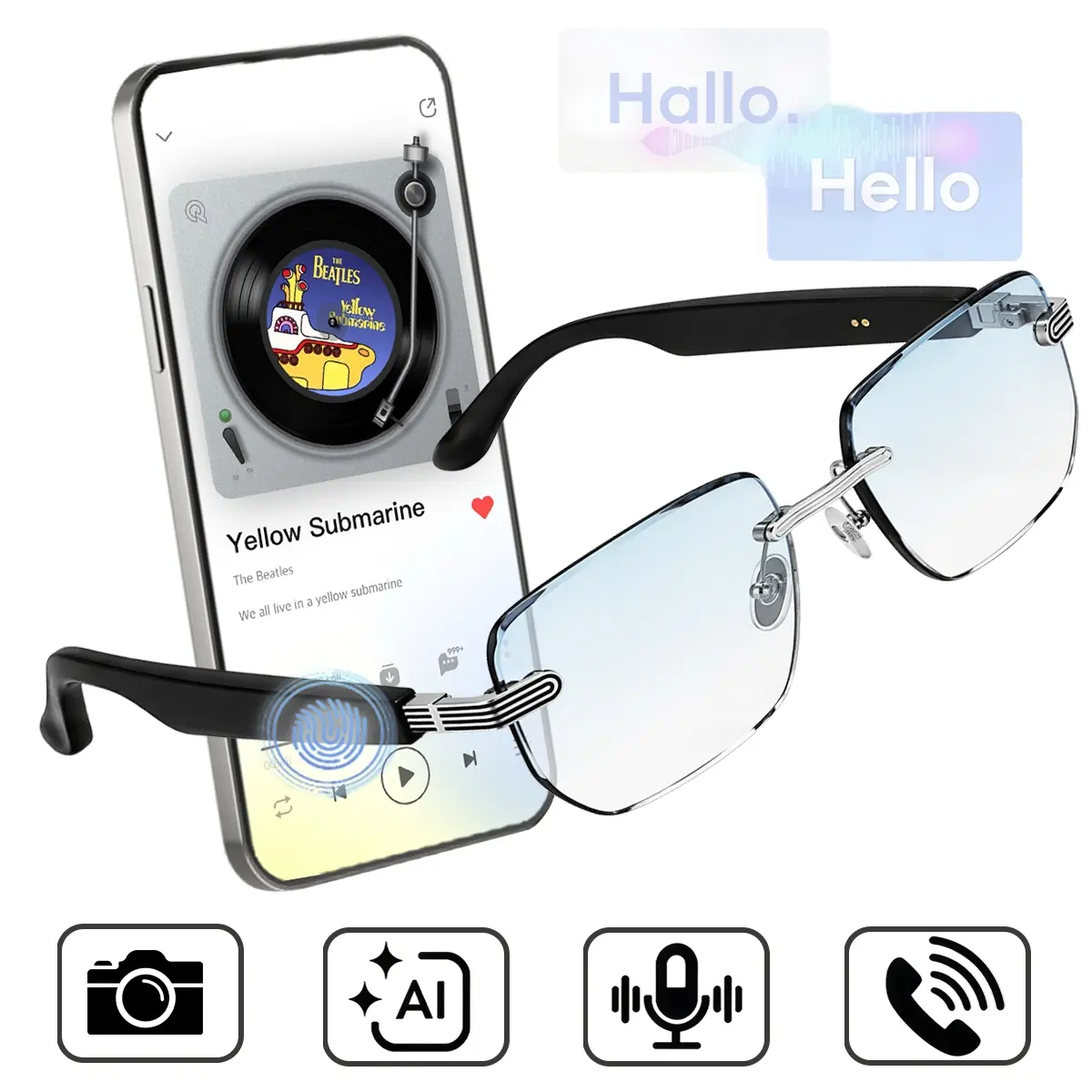 AI  Bluetooth Smart Glasses,Multifunctional Smart Glasses,Wireless Translation Glasses,AI Voice Assistant, 130+ Languages Instant Translation, Touch-to-Capture Camera, Bluetooth Music & Calls, Transparent Frame, Smart Travel & Business Communication