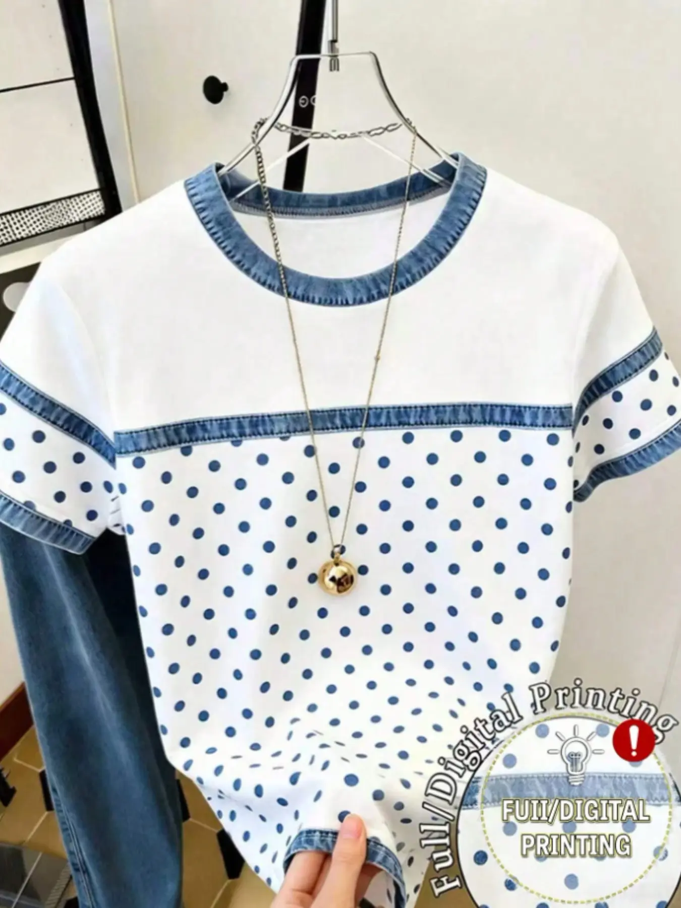Women's Embroidered Floral Stripe T-Shirt, Casual Short Sleeve Round Neck Top, All-Over Print, Slim-Fit H-Type, Daily Wear, Everyday, All Seasons