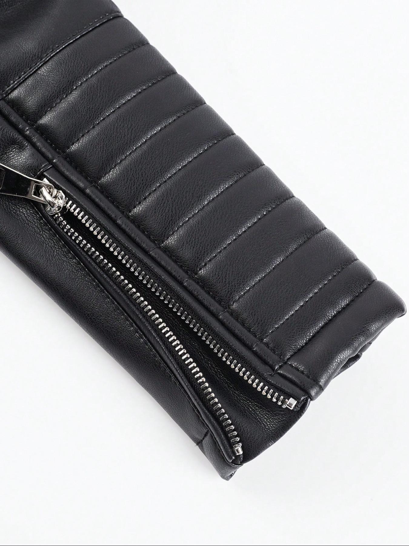 Women's Fall Winter PU Jacket, Vintage Style Fitted Long Sleeve Coat, Warm Daily Wear with Adjustable Waist Belt, Casual Plain Design