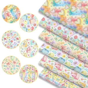 Sweet Preppy Ivy Watercolor Patchwork Fabric Set (6 Pieces) | 45x50cm Girly DIY Fabric Bundle | Craft Material for Handmade Bags, Bow Headbands & Pillow Covers