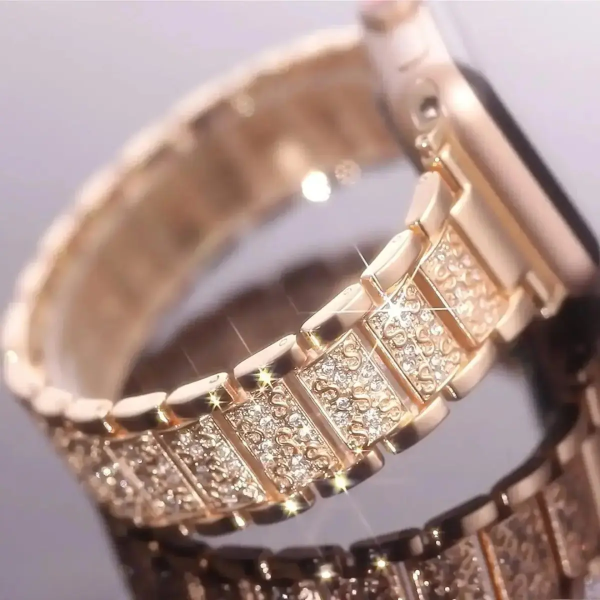 2026 Trend 3-Bead All-Diamond Luxury Watch Band, Women's Adjustable Sparkling Metal Wristband, Compatible with All Apple Watch Models (38mm-46mm), Elegant Wearable Accessory for Sports & Daily Wear (Watch Not Included) tiktokshopbacktoschool