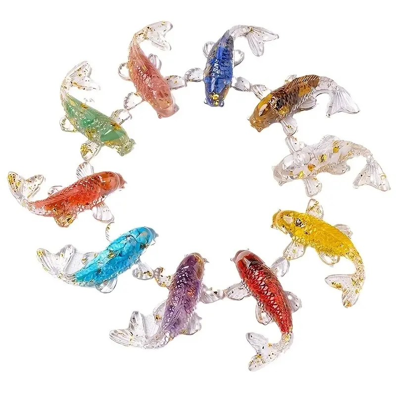 Traditional Miniature Natural Crystal Stone Goldfish Figurine, Hand-Carved Mini Fish Statue Ornament, Wealth Luck Decor for Home Office Desk