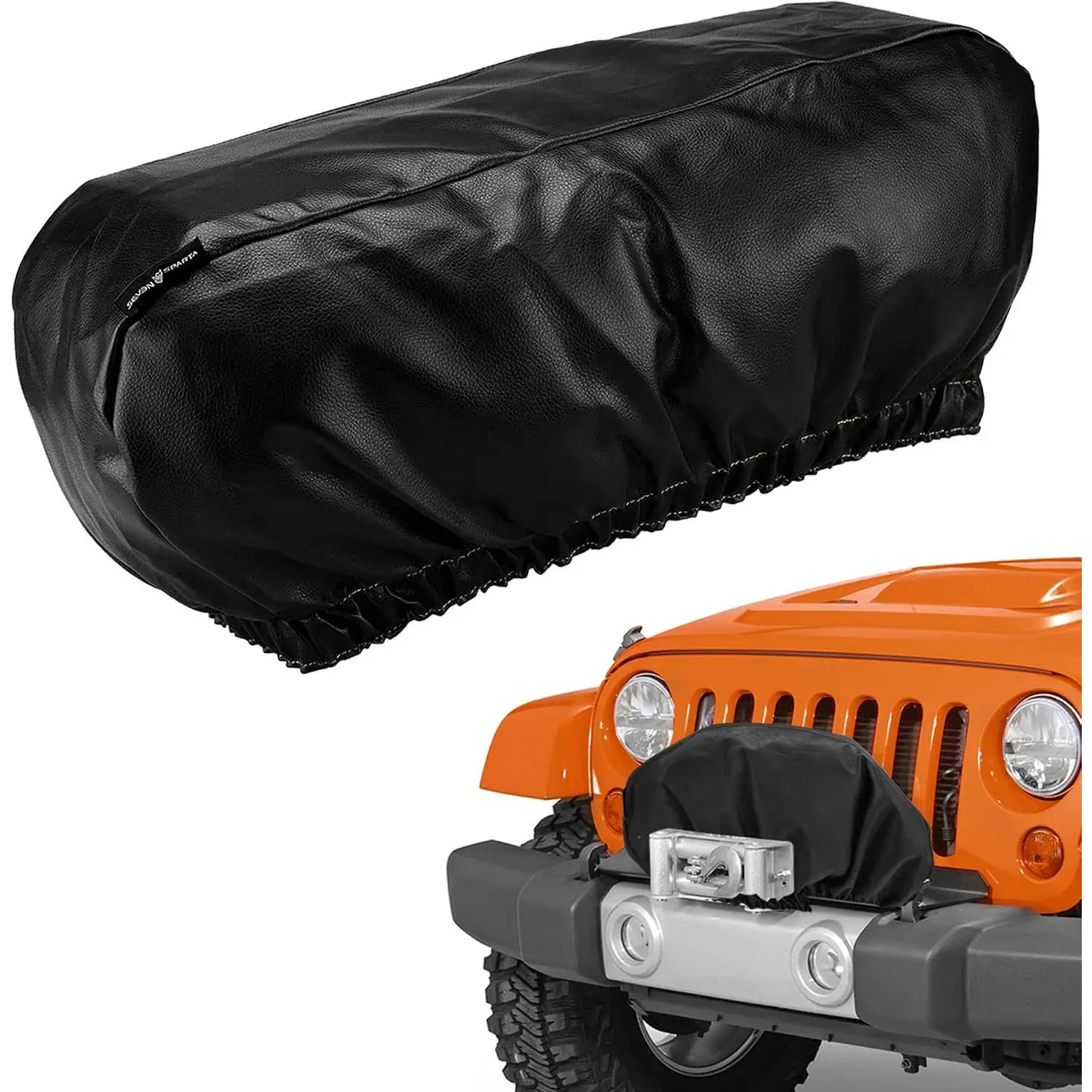 Winch Cover PU Leather, Fit Up to 17500 Lbs,  Covers | Dust-Proof, Heavy Duty  Indoor&Outdoor Winch Accessories,  Protector, 24"W x 10"H x 7"D, Black, 1 count