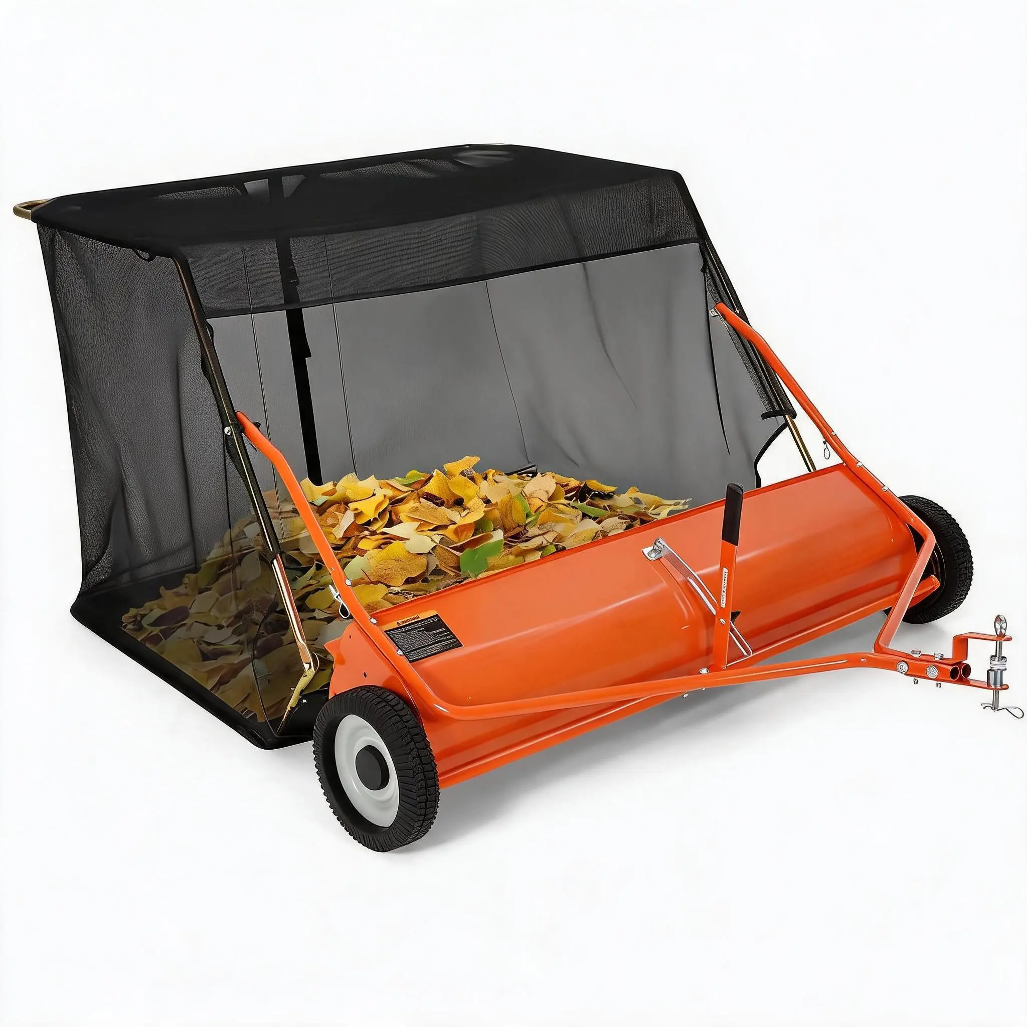 48" Lawn Sweeper Tow Behind, Pull Behind Grass Sweeper, Orange