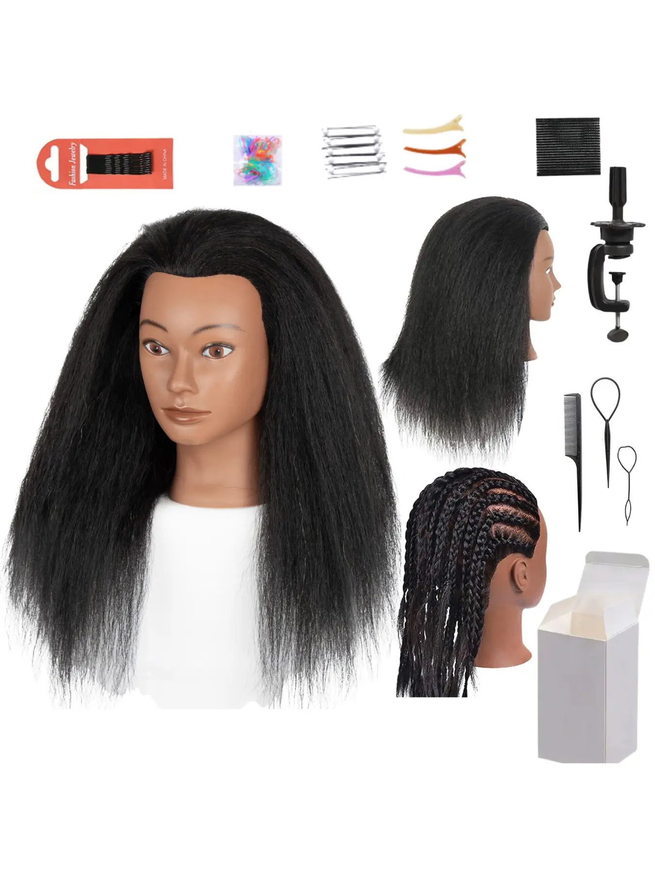 Real Human Hair Mannequin Head Kit with Accessories 16 18 20 Inch Natural Black Training Doll for Wig Making Braiding Styling Practice Beauty School Students TikTok Hair Tutorial Creator Tool