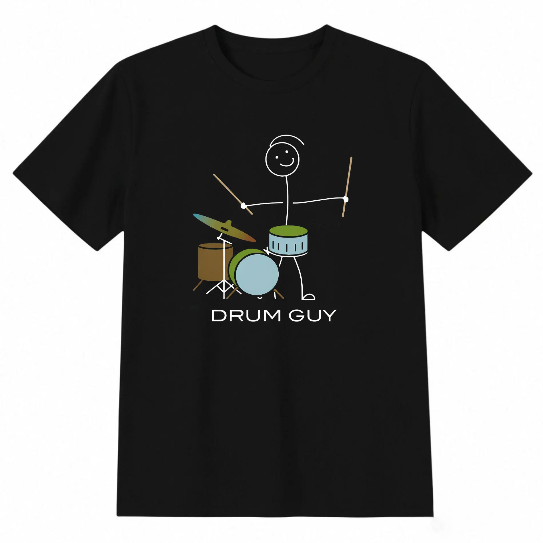 Drummer Stick Figure Design for Music Enthusiasts, Print T-Shirt Suitable for Everyday Casual Wear, Party, And Leisure Outfits. Humorous Stick Figure Creative T-Shirt for Men, Funny Doodle Style T-Shirt, Quirky Stick Figure T-Shirt