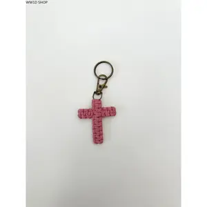 Macrame Cross Keychain for Women and Men, Handmade Woven Cross Pendant Accessory for Keys, Bags and Backpacks, Stylish Daily Carry Charm