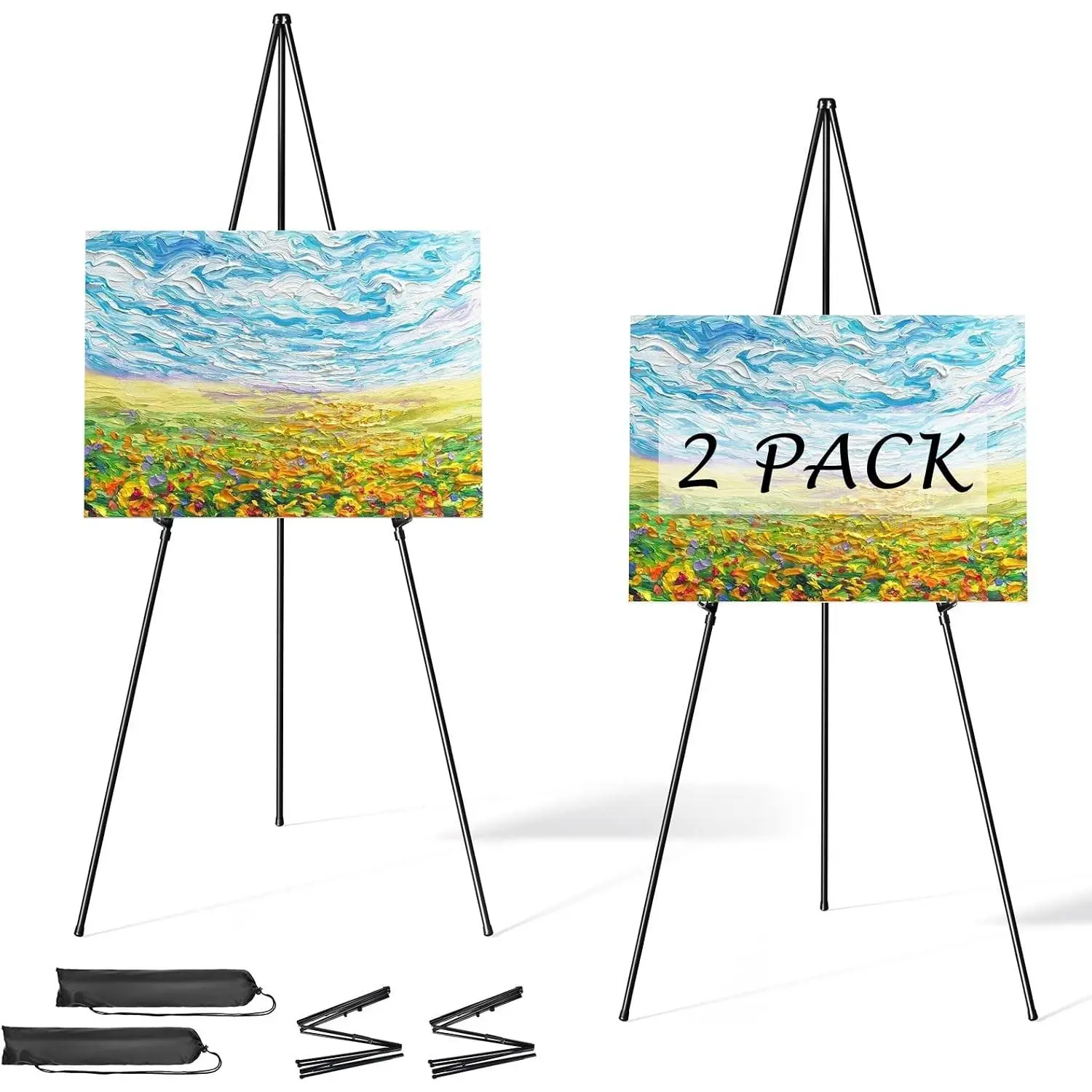 Easel Stand for Sign, 63" Portable Painting Easel, Lightweight Metal Easels for Painting Canvas, Wedding Sign (2 Pack)