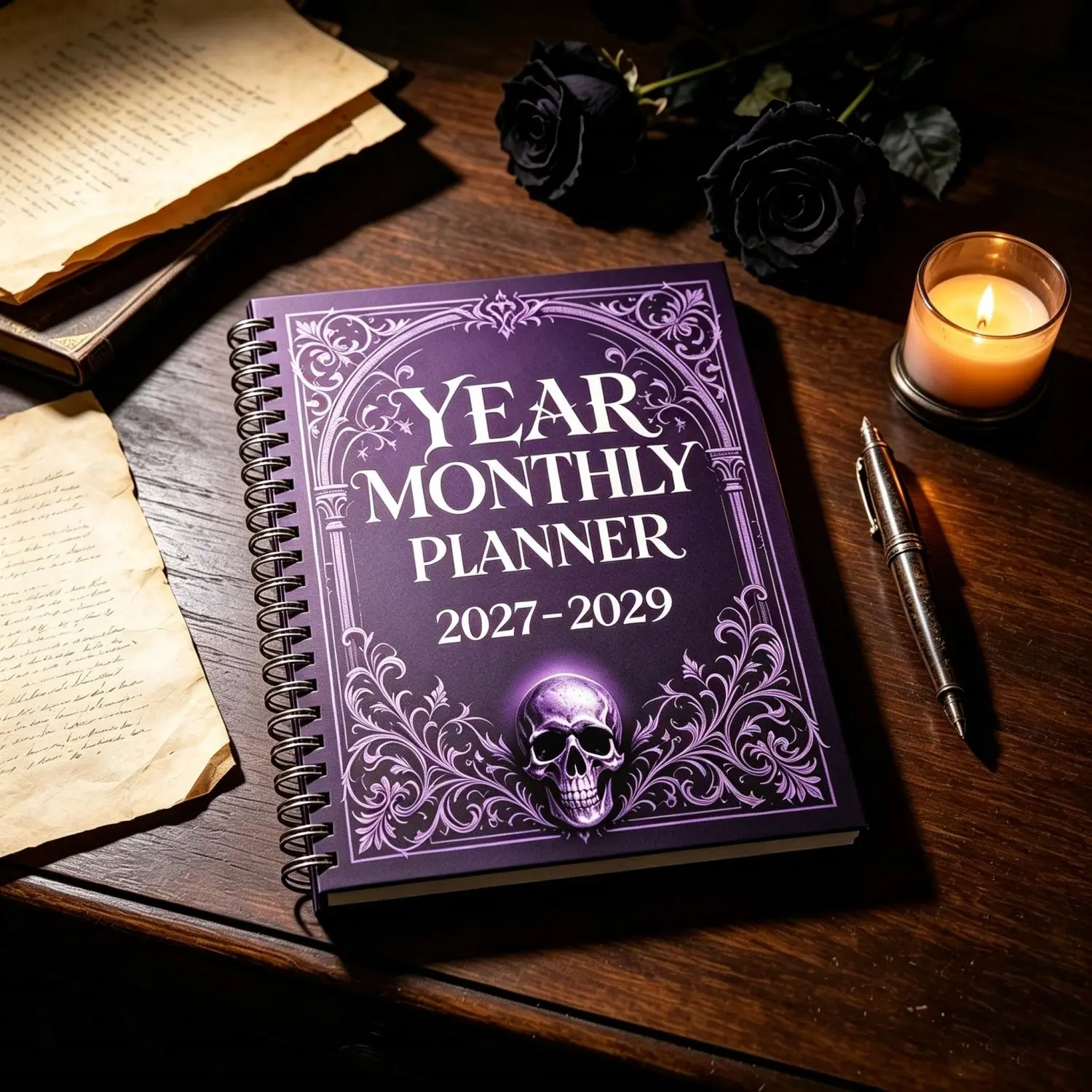 2027-2029 Monthly Planner, 3-Year Calendar, Calendars Planners, Skull Design, Holiday Reminders, Financial Tracking, Budget Planners, Portable, High-Quality Paper, Halloween Gift