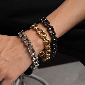Stainless Steel Chain Bracelet - Casual Sports Thick Bike Chain Link with Secure Clasp, Lightweight Bold Statement, Trendy Jewelry for Stacking & Hip Hop Wrist Style