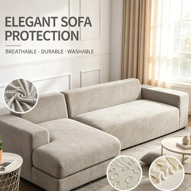 Pet-Friendly L-Shaped Sectional Couch Cover, Water Repellent Leaf Pattern, Stretch Sofa Slipcover, Anti-Slip & Washable Furniture Protector, Sectional Sofa Covers, Removable Washable Slipcover