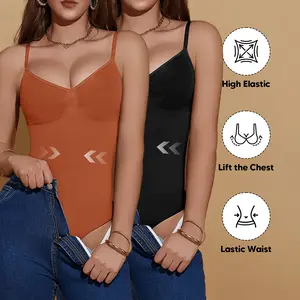 MUEE Adjustable Spaghetti Strap Shapewear Bodysuit, V Neck Tummy Control Butt Lift Seamless Shaping Cami, Buttery Soft Seamless Shaping Bodysuit, Multi Colors