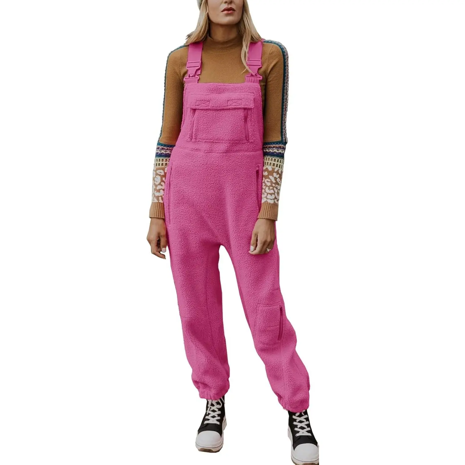 Imily Bela Women's Fleece Warm Overalls Winter Loose Casual Jumpsuits with Pockets